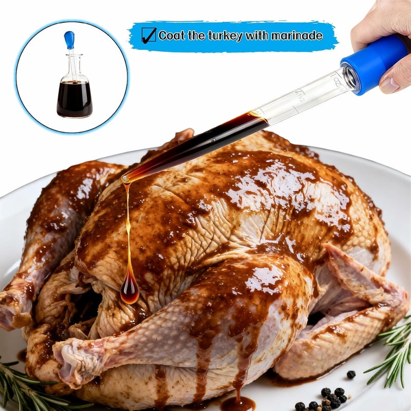 RyanDesign Premium Turkey Baster & Multi-Purpose Syringe, 30ml Heat Resistant Food Baster with Cleaning Brush for Kitchen, Aquarium, Marinade Injector, Basting, Oil Fuel Dispensing (Blue) - Image 2